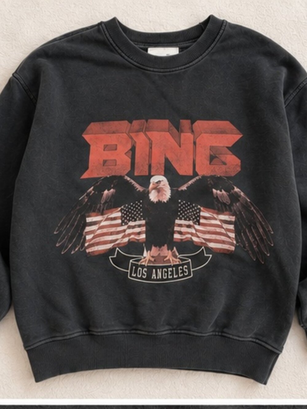 ANINE BING Bing Eagle Los Angeles Sweatshirt Washed Black XS